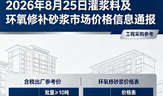 平果2026年8月25日灌浆料及环氧修补砂浆市场价格信息通报
